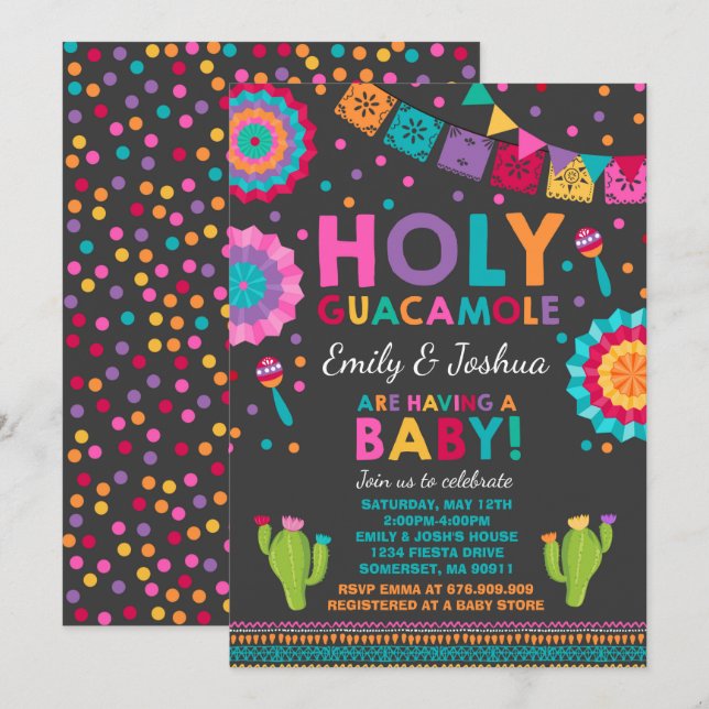 Fiesta Baby Shower Invitation Holy Guacamole Party (Front/Back)