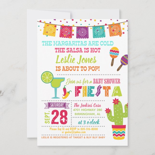 Fiesta Baby Shower Invitation - White (Front)