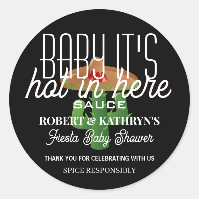 Fiesta Baby Shower Personalized Hot Sauce Classic  Classic Round Sticker (Front)