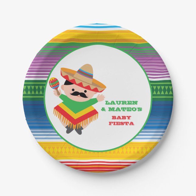 Fiesta Baby Shower Plates, Mexican Party Paper Plate (Front)
