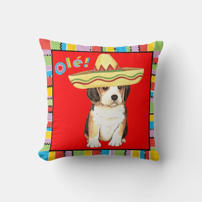 Fiesta Beagle Throw Pillow (Front)