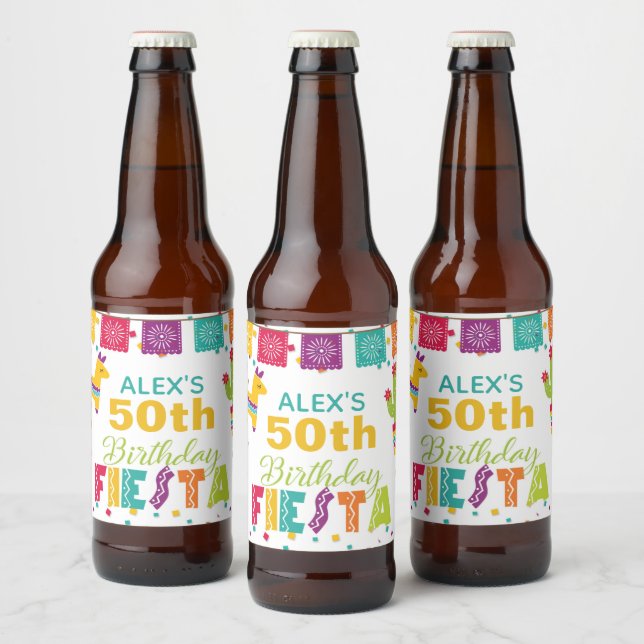 Fiesta Beer Label White - Customize Name/Year (Bottles)