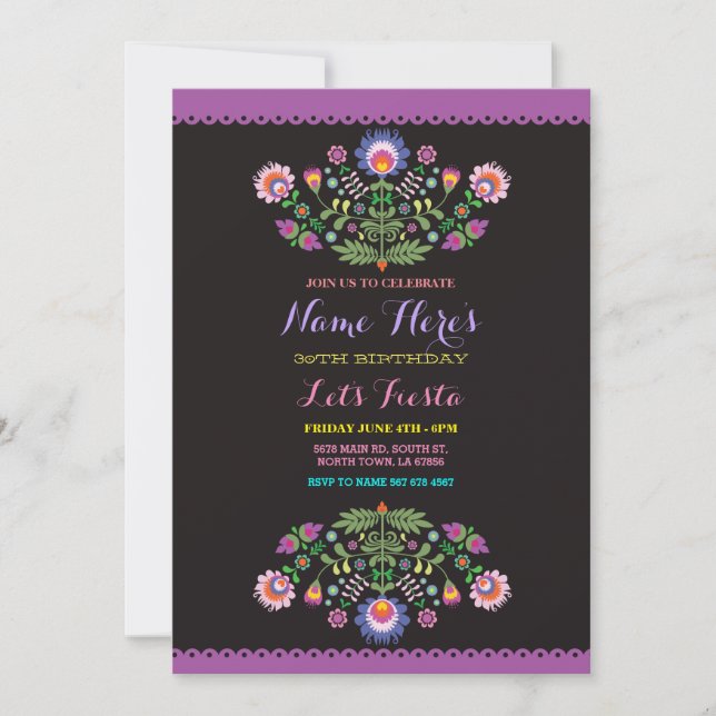 Fiesta Birthday Floral Mexican Invitation (Front)