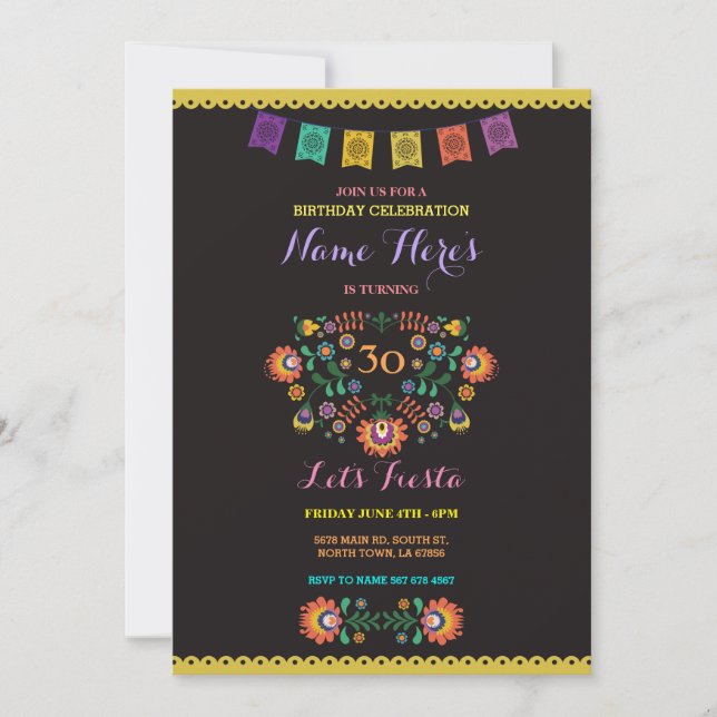 Fiesta Birthday Floral Mexico 30th Invitation (Front)
