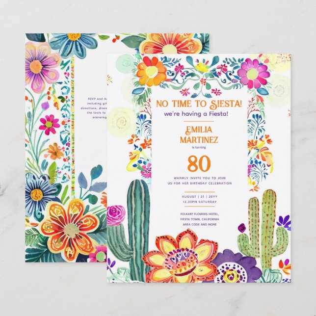 FIESTA Birthday! Folkart Flowers ANY AGE  (Front/Back)