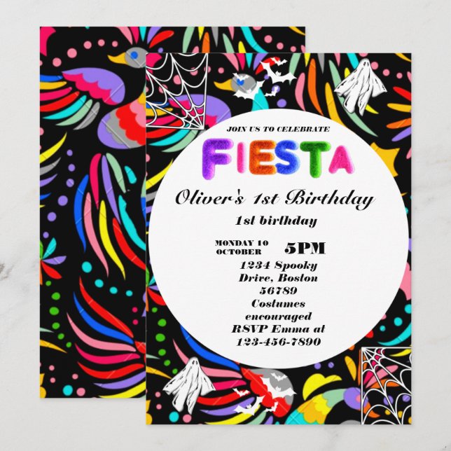 Fiesta Birthday Invitation Chalkboard Mexican (Front/Back)