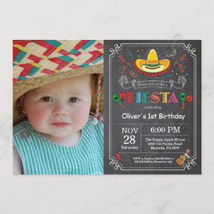 Fiesta Birthday Invitation Chalkboard Mexican