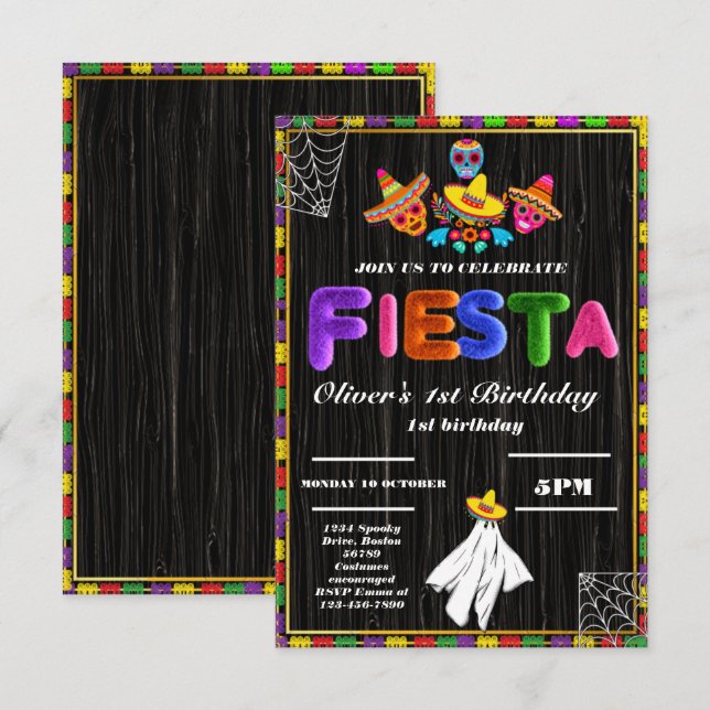 Fiesta Birthday Invitation Chalkboard Mexican (Front/Back)