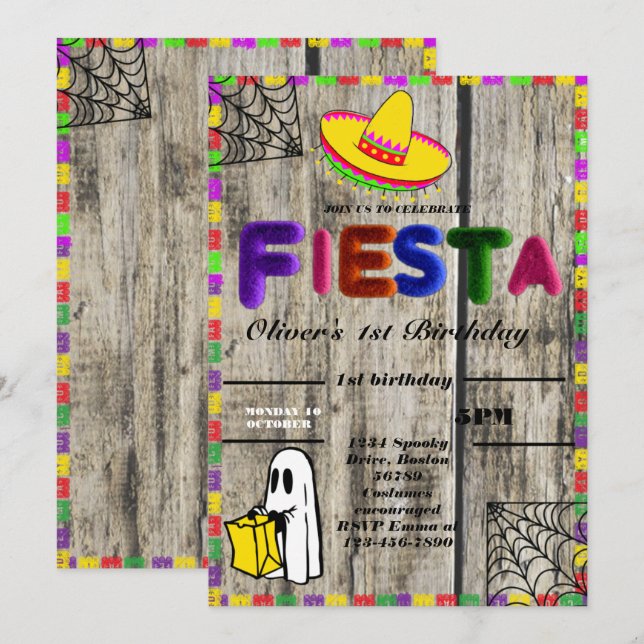Fiesta Birthday Invitation Chalkboard Mexican (Front/Back)