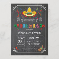 Fiesta Birthday Invitation Chalkboard Mexican
