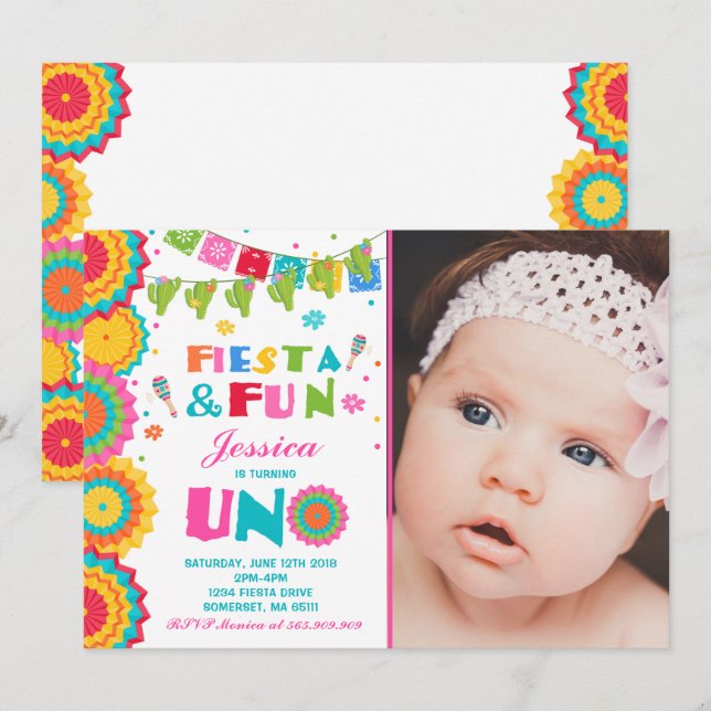 Fiesta Birthday Invitation Fiesta Fun Turning Uno (Front/Back)