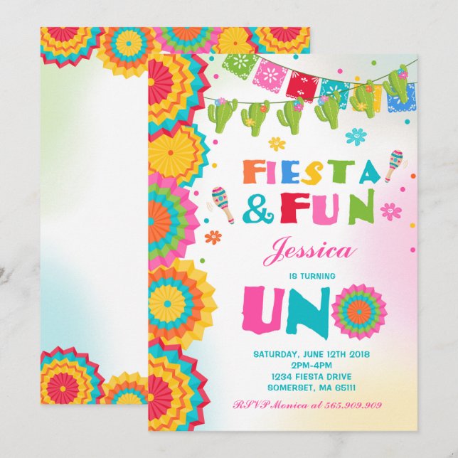 Fiesta Birthday Invitation Fiesta Fun Turning Uno (Front/Back)