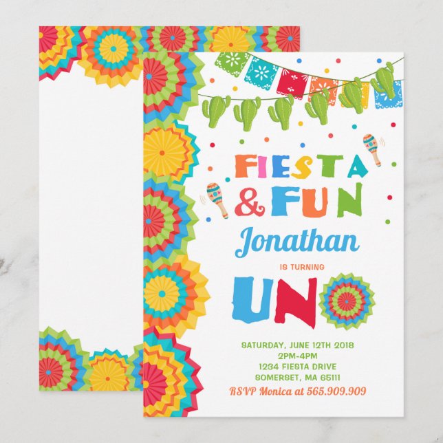 Fiesta Birthday Invitation Fiesta Fun Turning Uno (Front/Back)