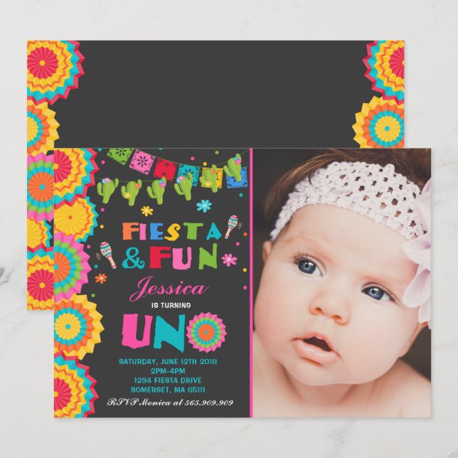 Fiesta Birthday Invitation Fiesta Fun Turning Uno (Front/Back)