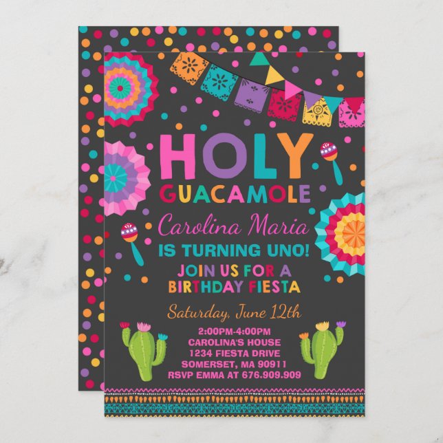 Fiesta Birthday Invitation Holy Guacamole Party (Front/Back)