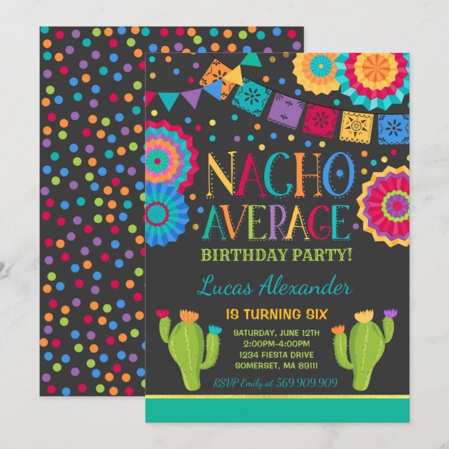 Fiesta Birthday Invitation Nacho Average Party (Front/Back)