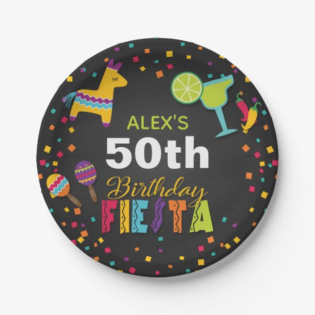Fiesta Birthday Paper Plate - Customize Name/Year (Front)
