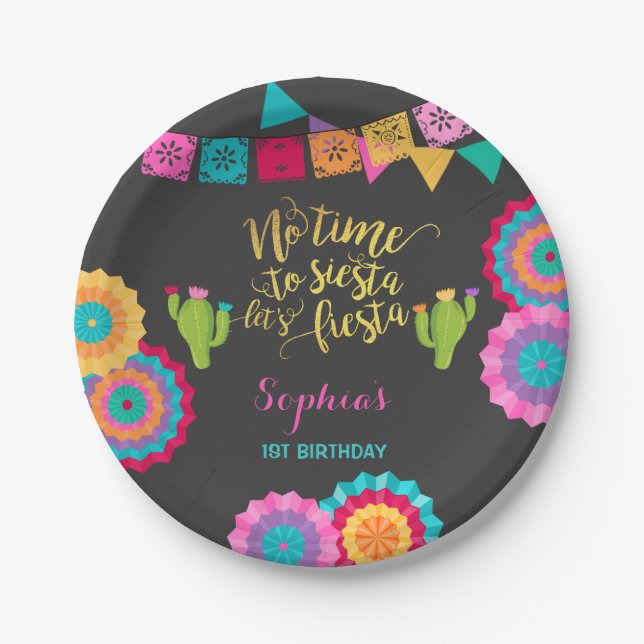 Fiesta Birthday Paper Plate No Time To Siesta (Front)