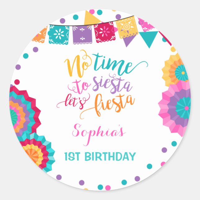 Fiesta Birthday Party Favour Tag Sticker Seal (Front)