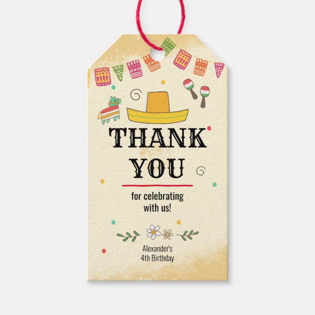 Fiesta Birthday Party Gift Tags (Front)