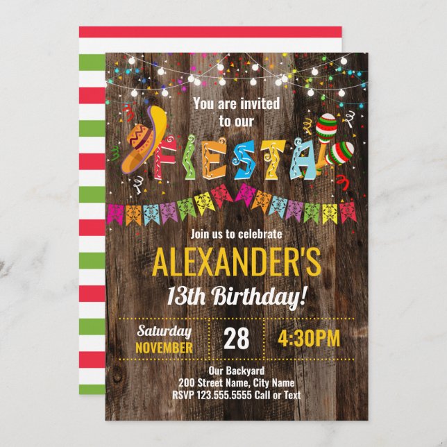 Fiesta Birthday Party Invitation (Front/Back)