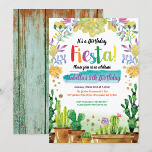 Fiesta birthday party invitation with cactus
