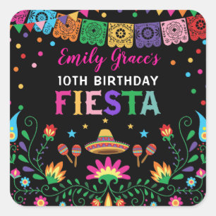 Fiesta Birthday Party Mexican Floral Pattern Square Sticker