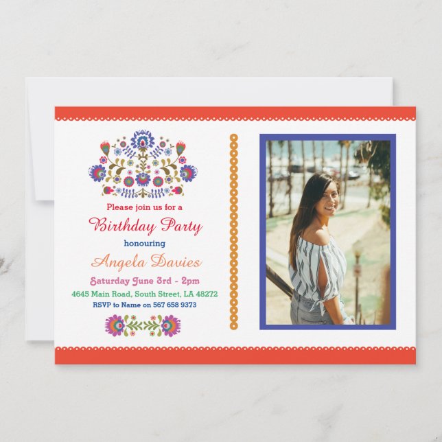 Fiesta Birthday Party Mexican Pattern Invite 15 21 (Front)