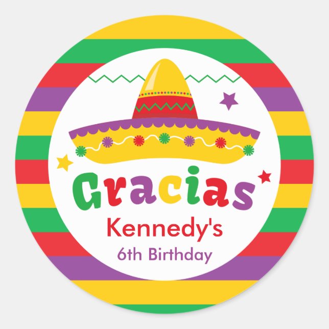Fiesta Birthday Party Thank You Gracias Sticker (Front)