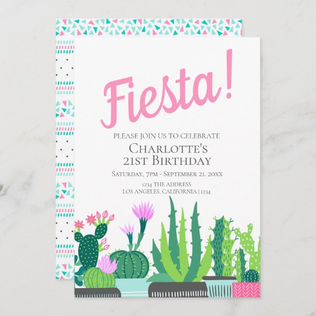 Fiesta Birthday succulent cactus wedding Invitation (Front/Back)