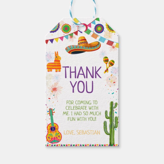 Fiesta Birthday Thank You Gift Tags (Front)