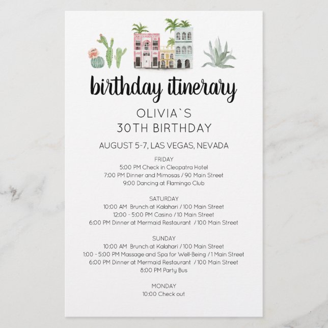 Fiesta Birthday Weekend Itinerary Card (Front)