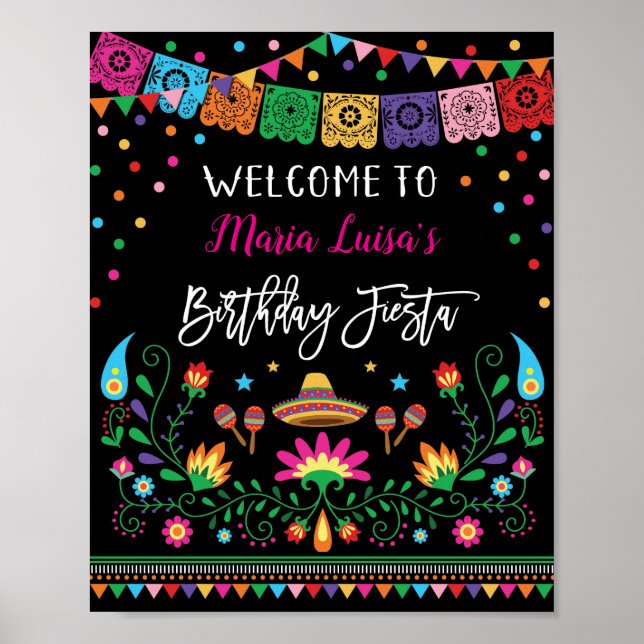 Fiesta Birthday Welcome Poster Cinco de Mayo (Front)