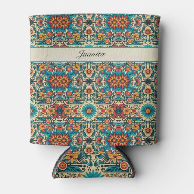 Fiesta Blooms, customizable Can Cooler (Front)