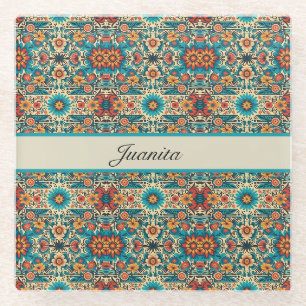 Fiesta Blooms, customizable Glass Coaster
