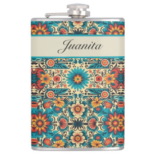 Fiesta Blooms, customizable Hip Flask