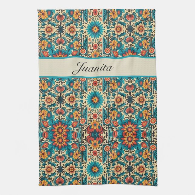 Fiesta Blooms, customizable Kitchen Towel (Vertical)