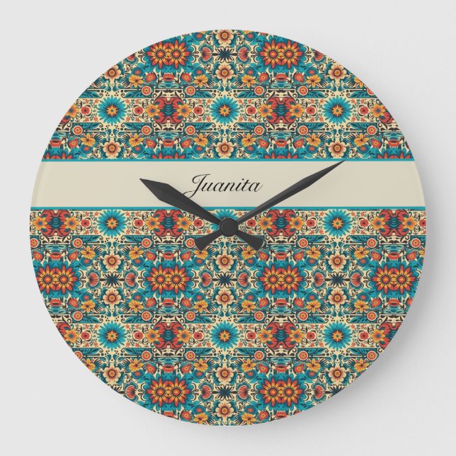 Fiesta Blooms, customizable Large Clock (Front)