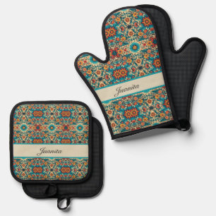 Fiesta Blooms customizable Oven Mitt & Pot Holder Set