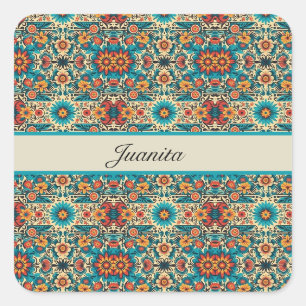 Fiesta Blooms, customizable Square Sticker