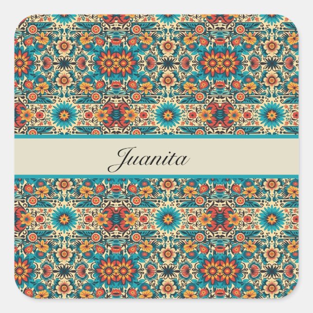 Fiesta Blooms, customizable Square Sticker (Front)