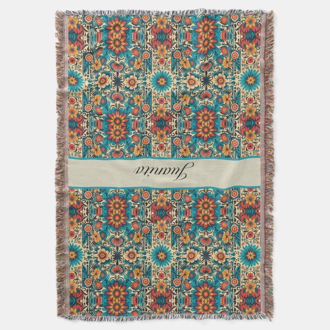 Fiesta Blooms, customizable Throw Blanket (Front Vertical)
