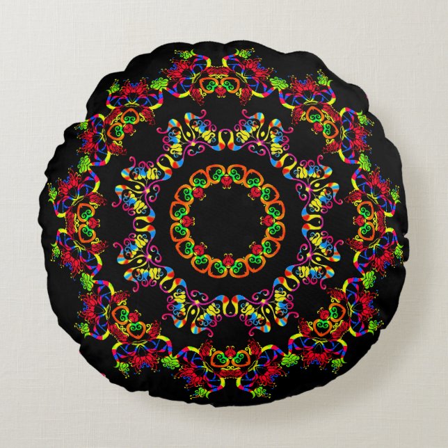 Fiesta Blooms Round Pillow (Front)