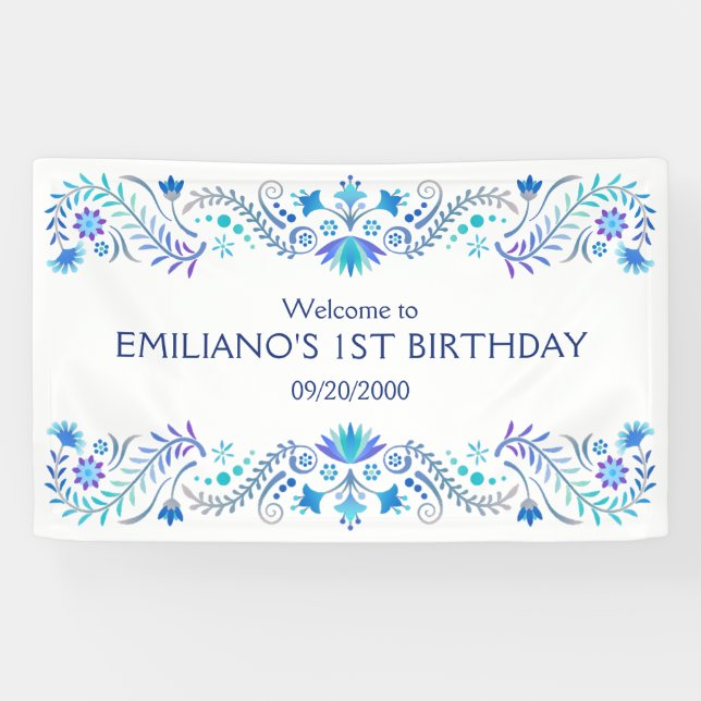 Fiesta Blue Birthday Shower Wedding Banner (Horizontal)