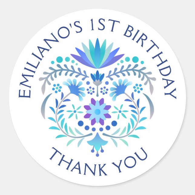 Fiesta Blue Birthday Shower Wedding Classic Round Sticker (Front)