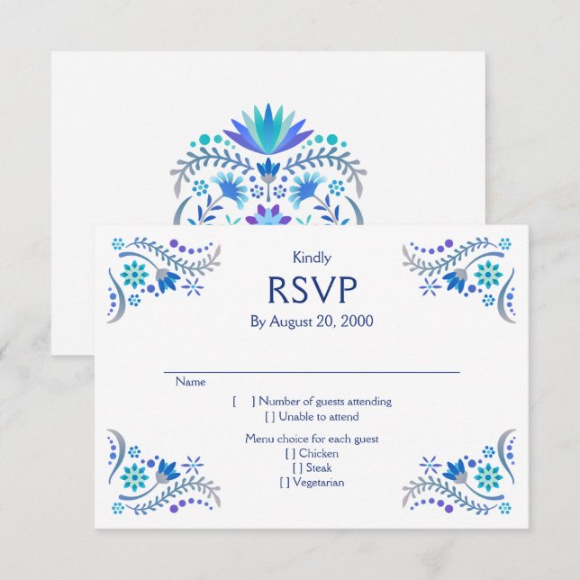 Fiesta Blue Mariage Quinceañera RSVP (Devant / Derrière)
