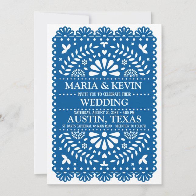 Fiesta Blue Paisley Spanish Wedding invitation (Front)