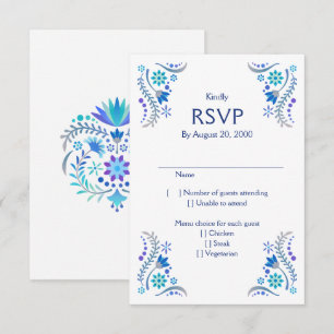 Fiesta Blue Wedding Quinceañera RSVP Card