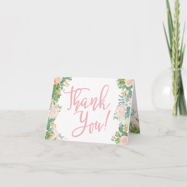 Fiesta Blush Floral Succulent Carte de remerciemen (Devant)