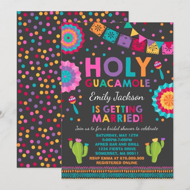 Fiesta Bridal Shower Invitation Holy Guacamole (Front/Back)